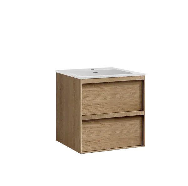 Studio servantskap i lys eik 60 cm med Solid Surface vask