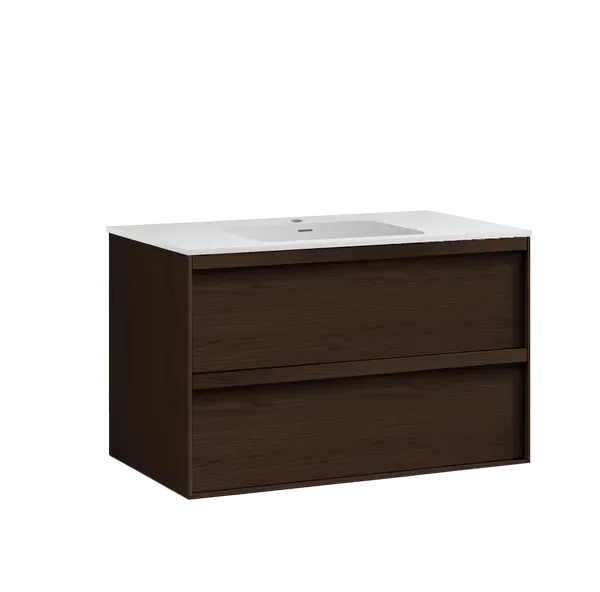Studio servantskap i mørk eik 100 cm med Solid Surface vask
