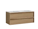 Studio servantskap lys eik 140 cm med Solid Surface dobbelvask