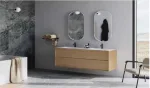 Studio servantskap lys eik 140 cm med Solid Surface dobbelvask - Bilde 5